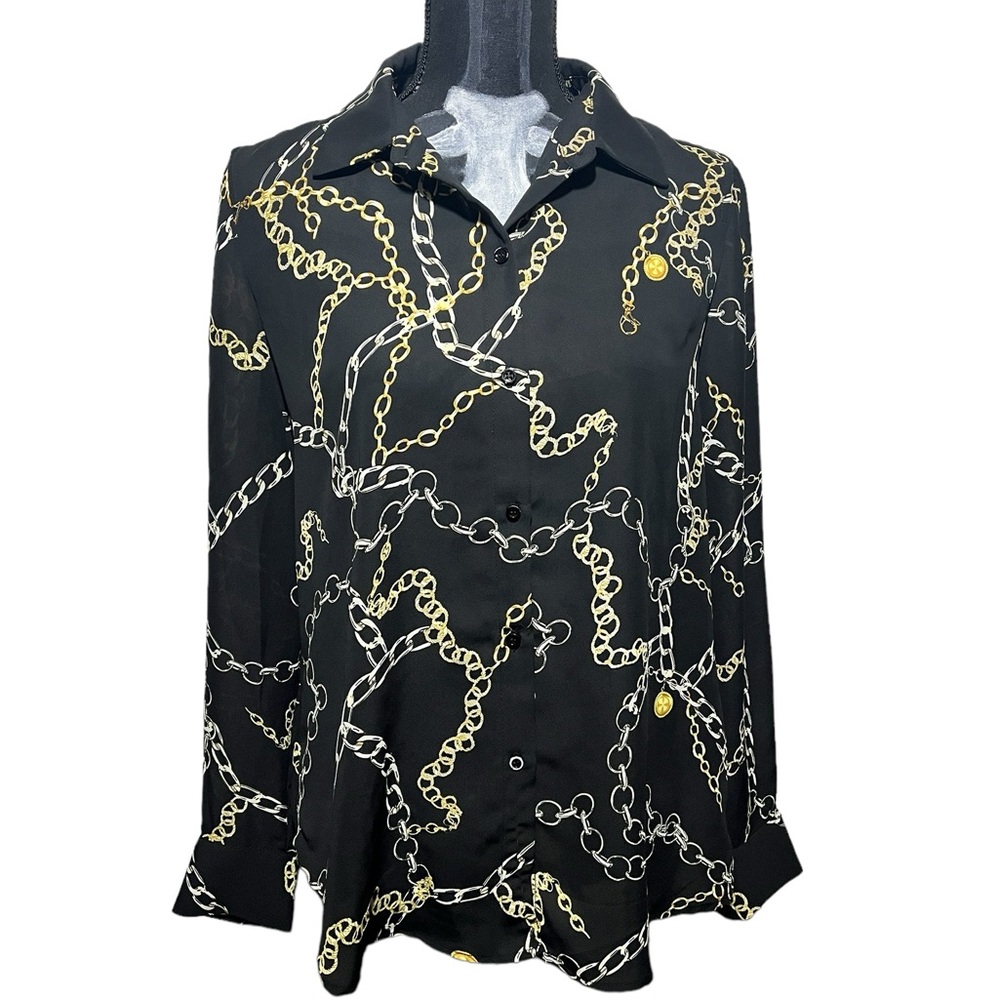 Philosophy black chain blouse medium